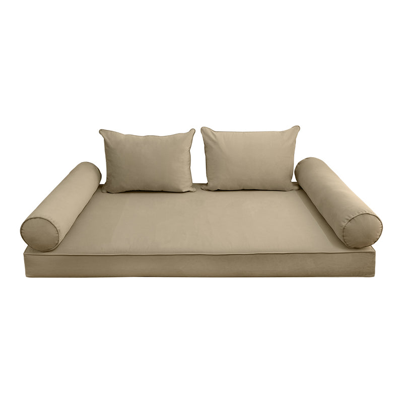 STYLE V4 - Velvet Indoor Daybed Mattress Bolster Backrest Cushion Pillow Complete Set