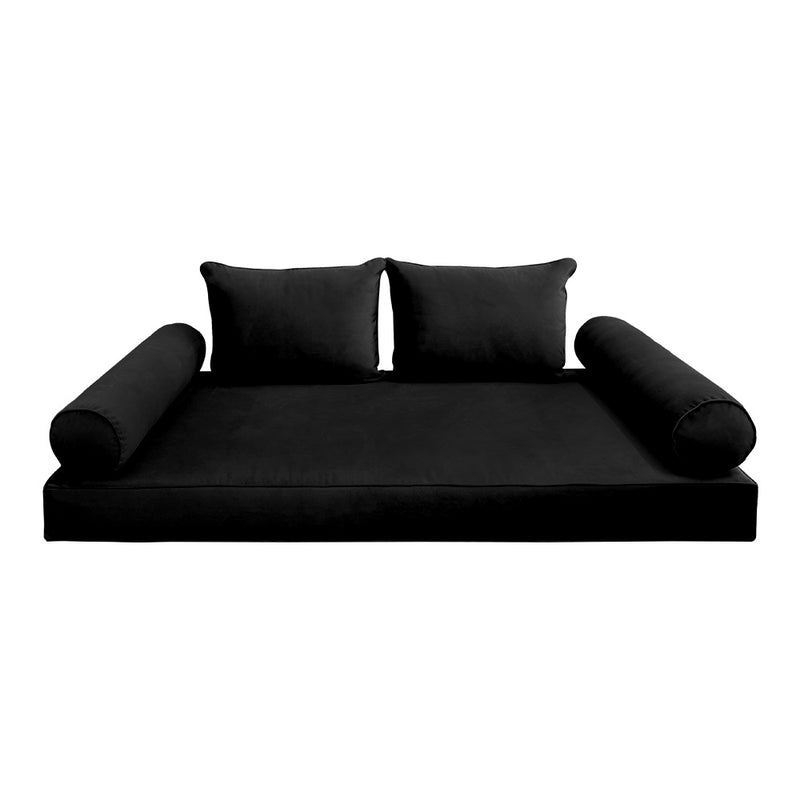 STYLE V4 - Velvet Indoor Daybed Mattress Bolster Backrest Cushion Pillow Complete Set
