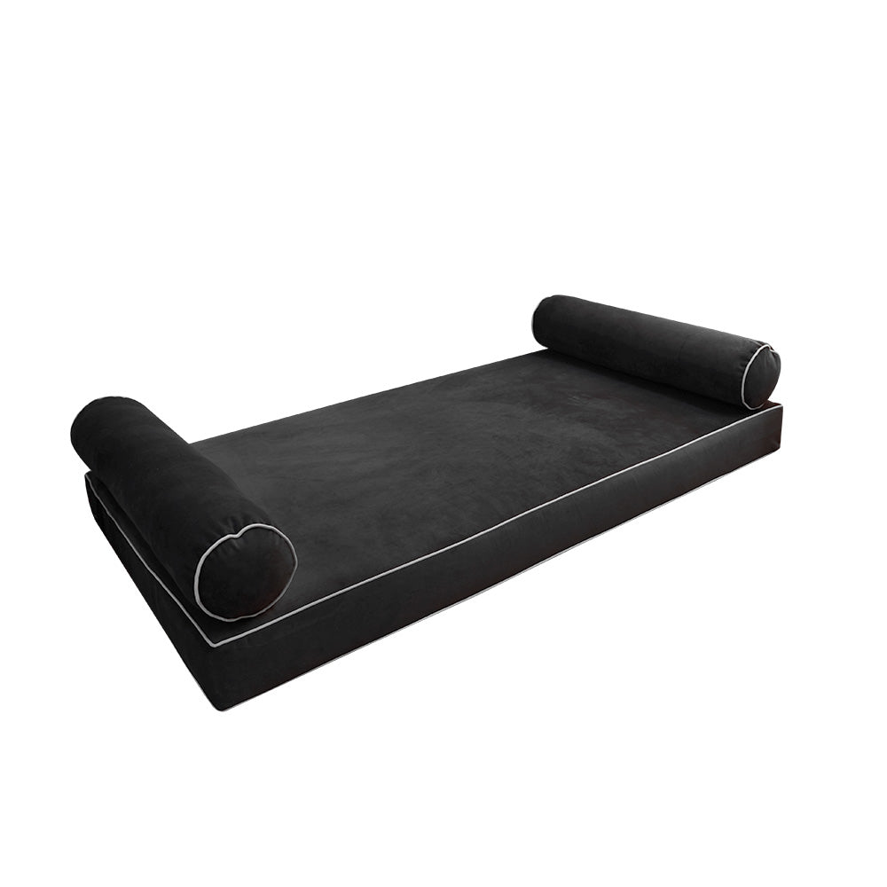 STYLE V5 - Velvet Indoor Daybed Mattress Bolster Cushion Pillow Complete Set