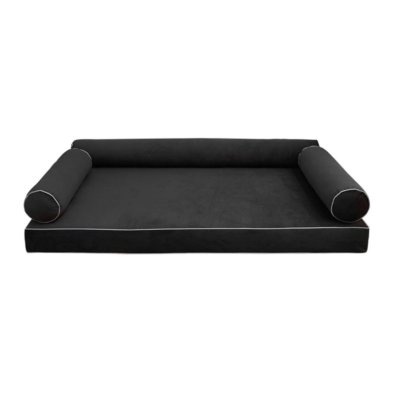 STYLE V6 - Velvet Indoor Daybed Mattress Bolster Cushion Pillow Complete Set