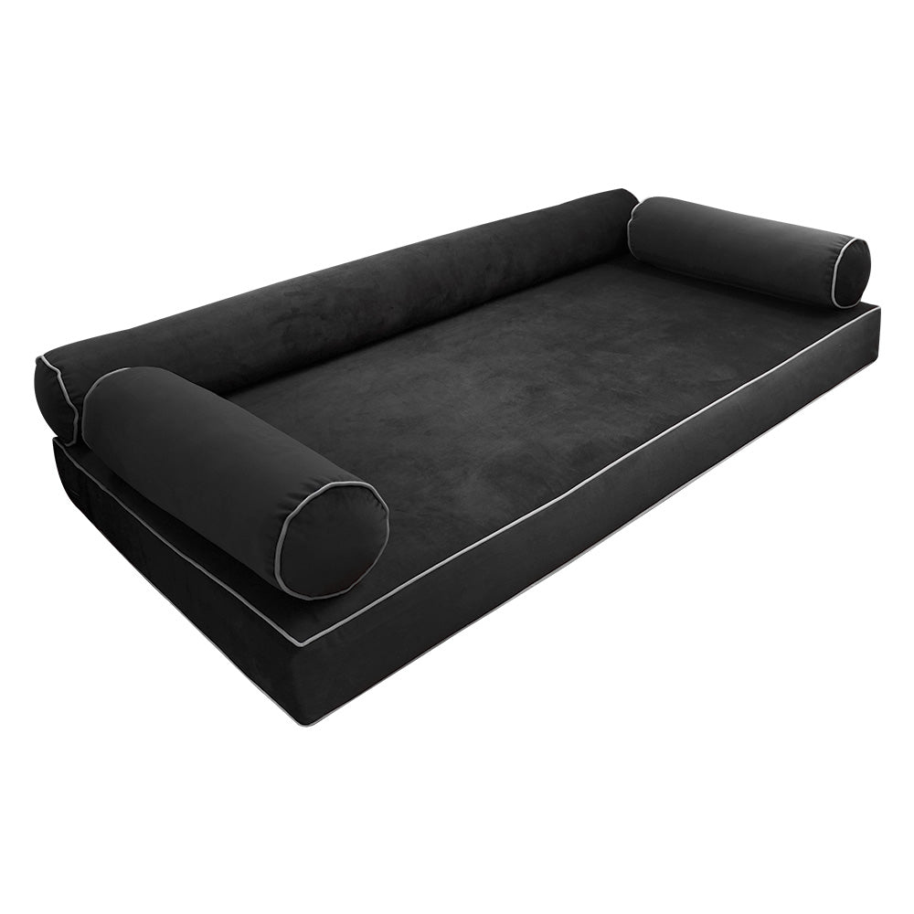 STYLE V6 - Velvet Indoor Daybed Mattress Bolster Cushion Pillow Complete Set
