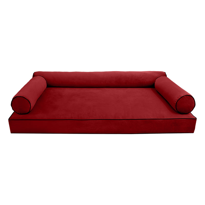 STYLE V6 - Velvet Indoor Daybed Mattress Bolster Cushion Pillow Complete Set