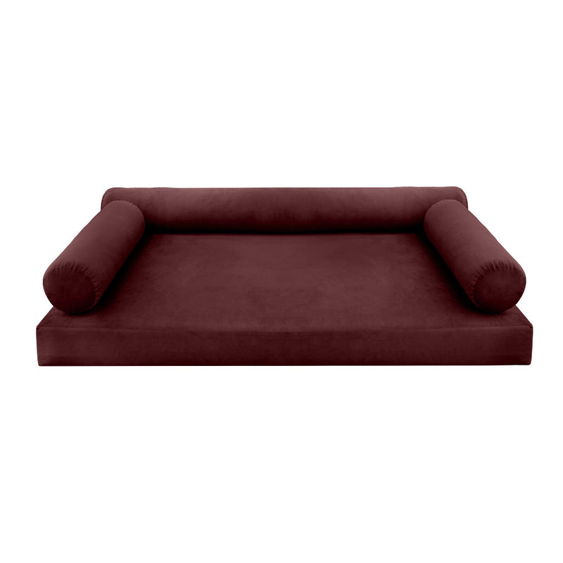 STYLE V6 - Velvet Indoor Daybed Mattress Bolster Cushion Pillow Complete Set