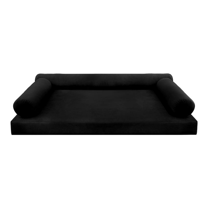 STYLE V6 - Velvet Indoor Daybed Mattress Bolster Cushion Pillow Complete Set