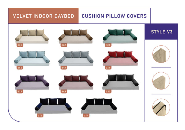 STYLE V3 - Velvet Indoor Daybed Bolster Backrest Cushion Pillow |COVERS ONLY|