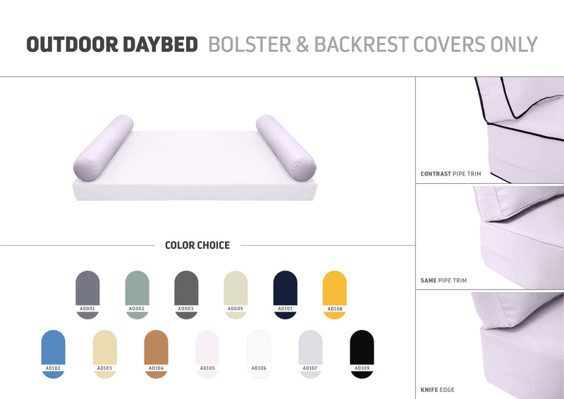 STYLE 5 Bolster Pillow for Outdoor Indoor Daybed Porch Swing Bed | COVERS ONLY |