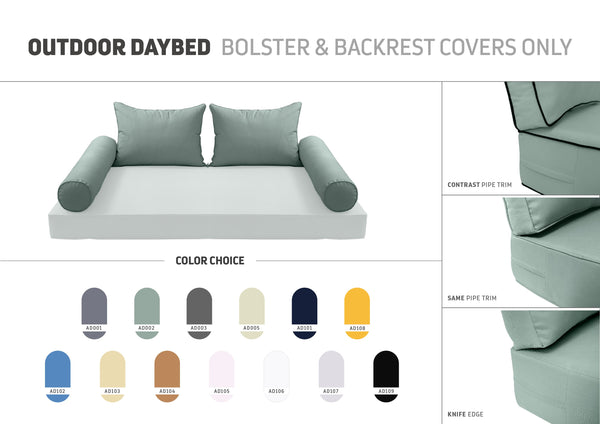 STYLE 4 - Outdoor Daybed Bolster Backrest Pillow Cushion Twin Size |COVERS ONLY|