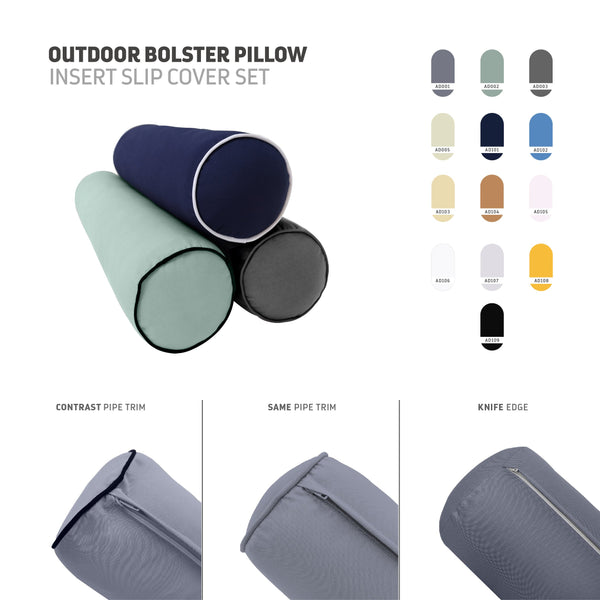 Outdoor Bolster Pillow Cushion Insert Slip Cover Set