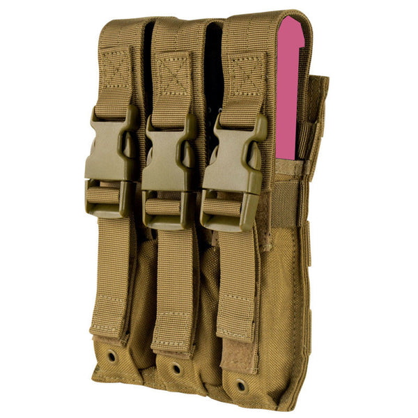 Condor MOLLE Triple Airsoft MP5 Magazine Mag Pouch .22 or 9mm Mag Ammo Flap PAL-Coyote