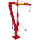 Red 2000LB swivel lift hoist crane with hydraulic arm and base mount for pickup truck.