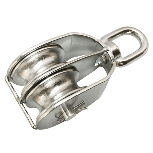 1-1/4'' Marine Stainless Steel DOUBLE Pulley w- Swivel Eye Hoist Lifting 500 Lbs