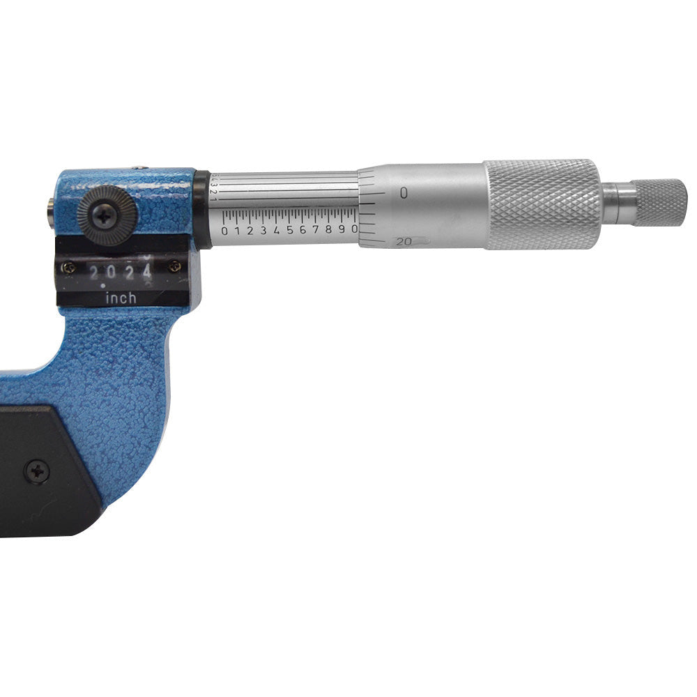 1-2 inch machinist micrometer set with calibration rod and wrench in foam-lined box