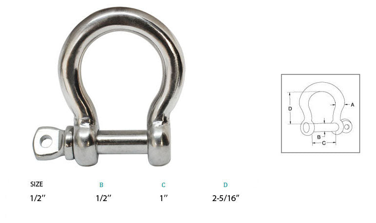 1/2"  Stainless Steel Screw Pin Bow Shackle Anchor Boat Marine Parcord Rigging