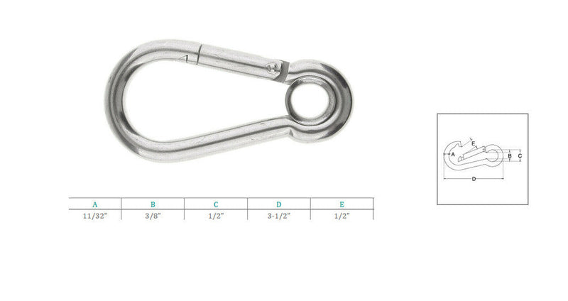 10 Pc 11/32" Boat Marine Stainless Steel Spring Snap Hook Eyelet Carabiner