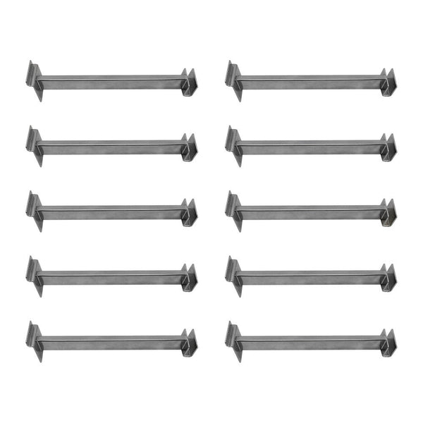 10 PC 12" Chrome Slatwall Hangrail Bracket Hold 1-3/4" x 1/2" Rectangular Tube on Slatwall Retail Display