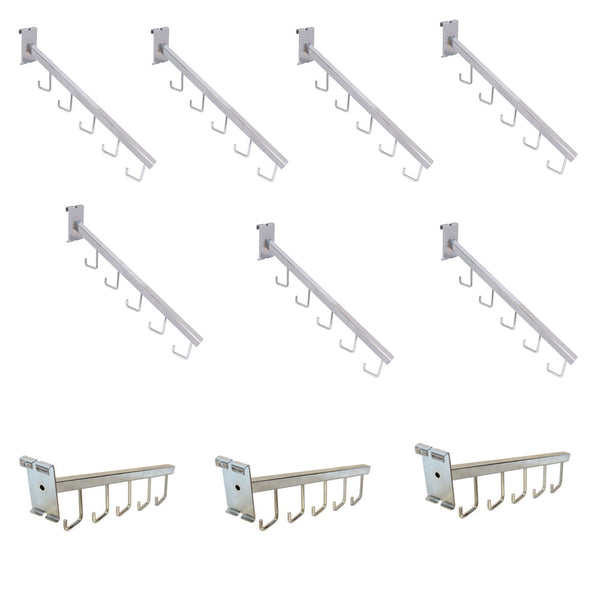 10 Pc 17-1/2''L Chrome Gridwall 5 J Hook Waterfall Faceout Square Tube Fixture