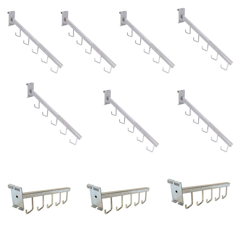 10 Pc 17-1/2''L Chrome Gridwall 5 J Hook Waterfall Faceout Square Tube Fixture