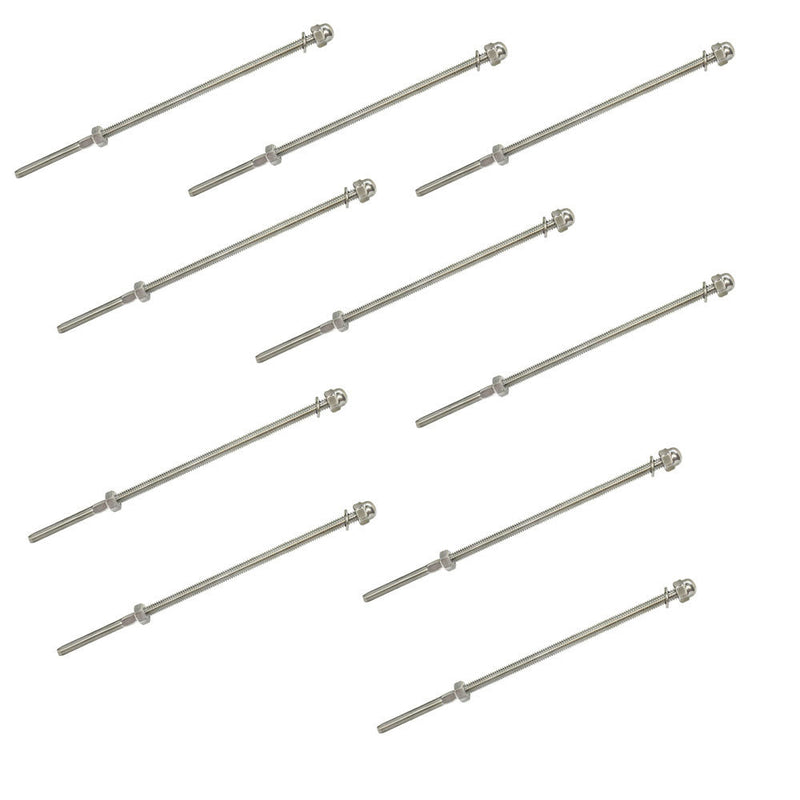 10 PC 3/16" Stainless Steel Cable Railing Swage Threaded Stud End Fitting