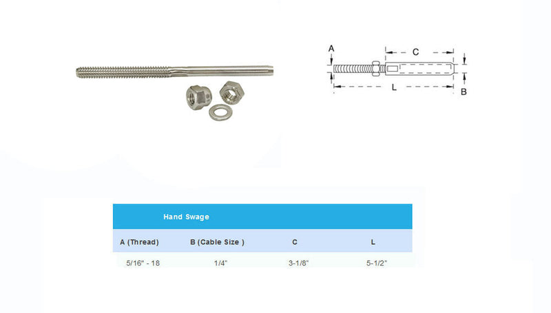 10 PC 5/16"-14 RIGHT Cable End Fitting Railing Rail Hand Swage Threading Threader Type 316