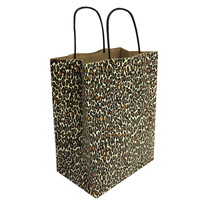 10 PC 8" Cub Gift Bags With Handles LEOPARD Printed Kraft Paper Recycled Retail Supplies