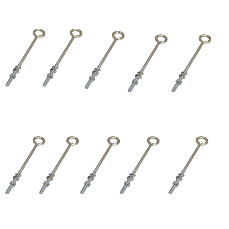 10 Pc Forge Style Marine Stainless Steel 1/2" x 12" Turned Eye Bolt Nut and Washers  250 Lb Cap.