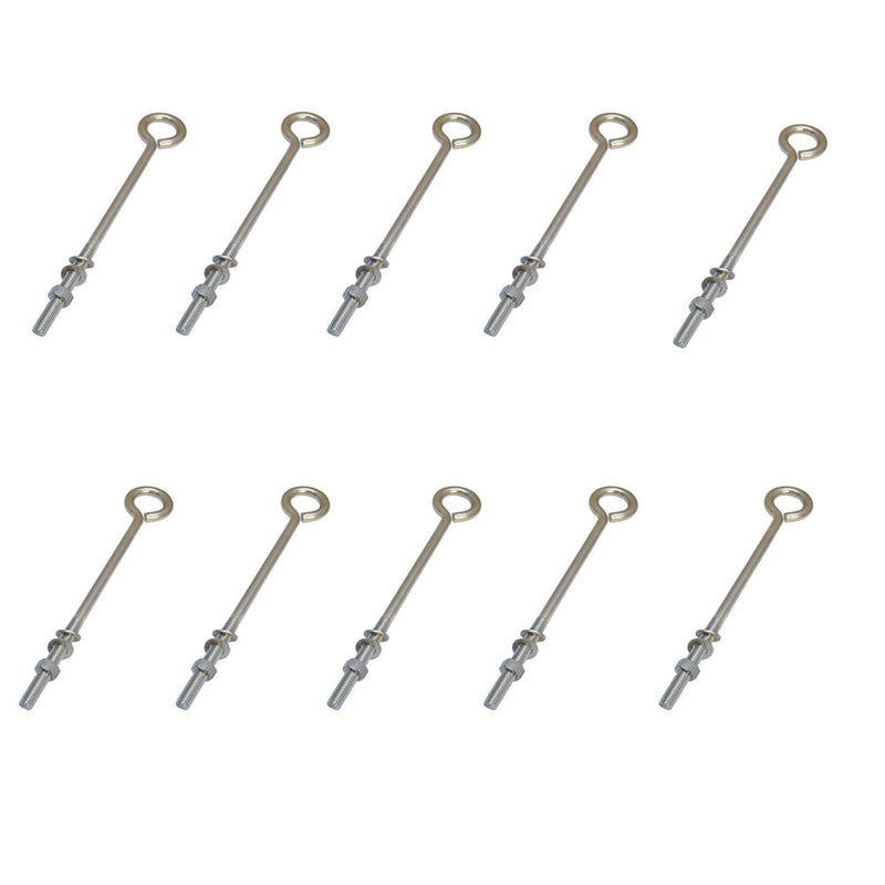 10 Pc Forge Style Marine Stainless Steel 1/4" x 7" Turned Eye Bolt Nut and Washers  50 Lb Cap.