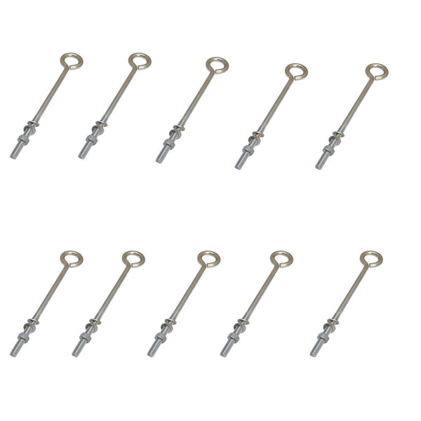10 Pc Forge Style Marine Stainless Steel 3/8" x 10" Turned Eye Bolt Nut and Washers  140 Lb Cap.