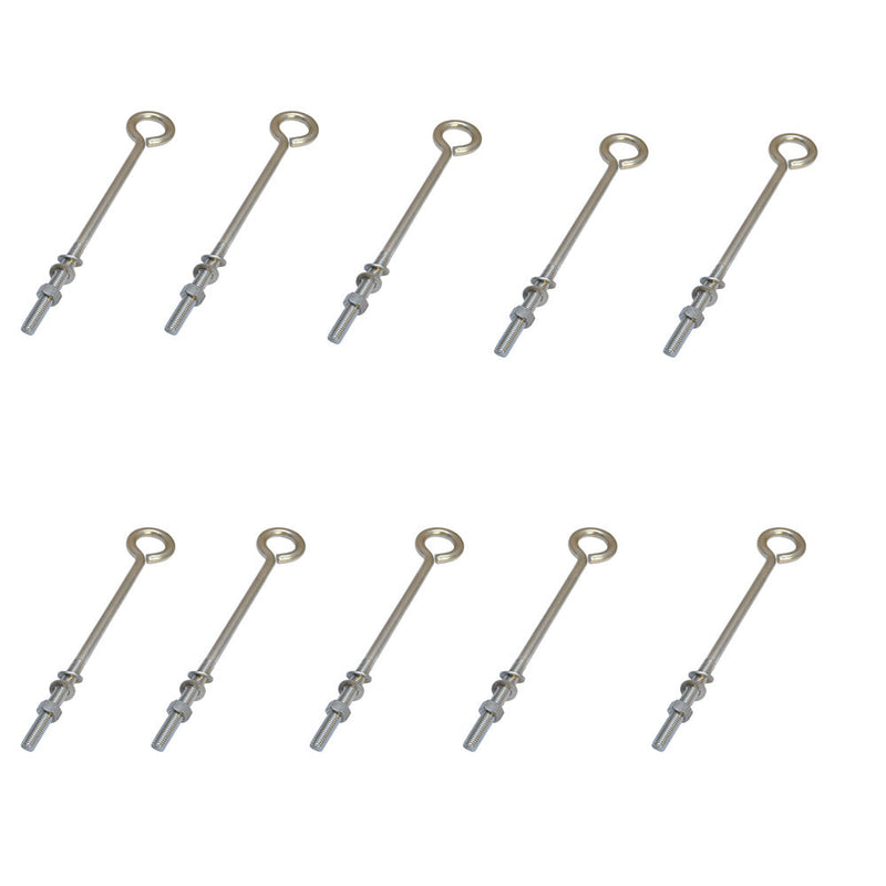 10 Pc Forge Style Marine Stainless Steel 3/8" x 12" Turned Eye Bolt Nut and Washers  140 Lb Cap.