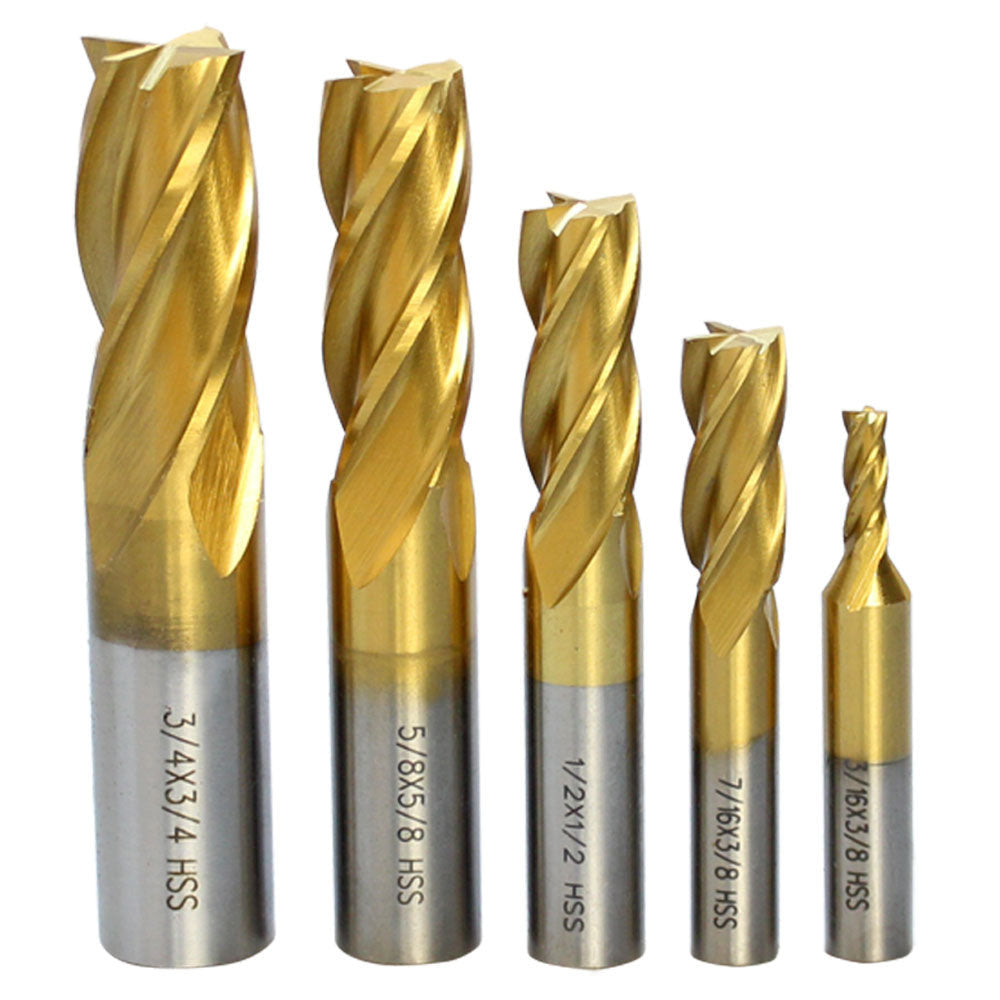 10 PC HSS 4 Flute 3/16 - 3/4" Tin Coated END MILL Set