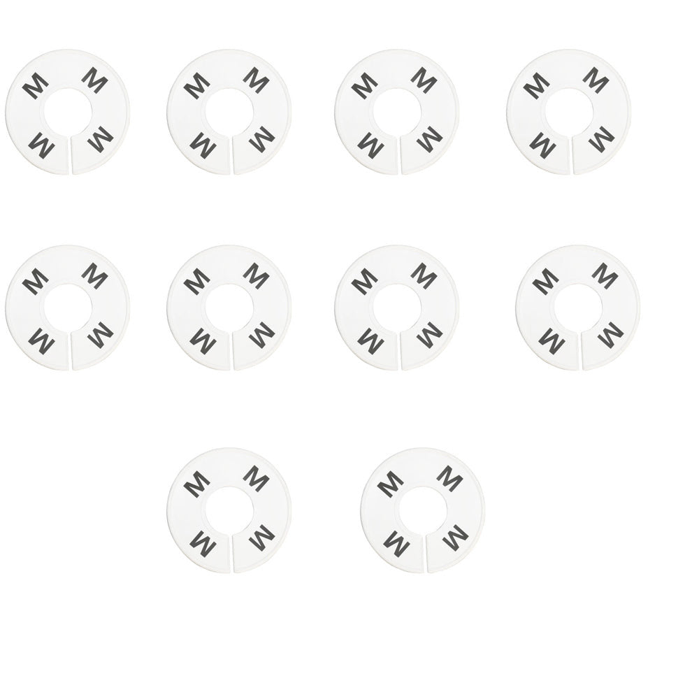 10 Pc M MEDIUM White Round Clothing Rack Size Dividers Plastic Hangers Ring
