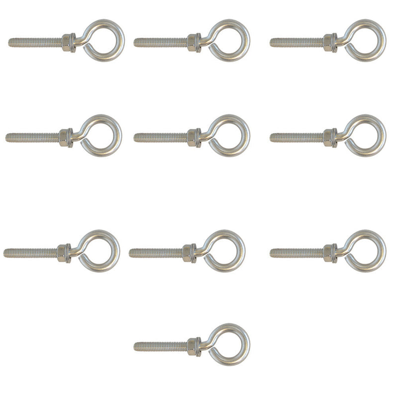 10 Pc Marine Stainless Steel 5/16" x 2" Turned Eye Bolt Fully Threaded  Nut and Washers