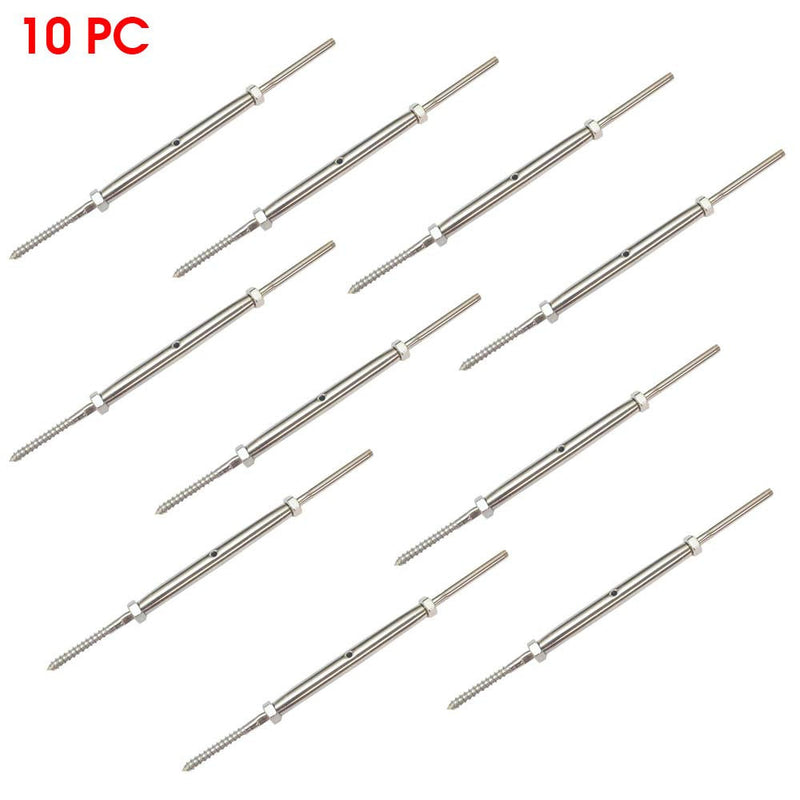 10 PC Stainless Steel Tensioner for Cable Railing with Lag Screw Swage 1/8" Cable
