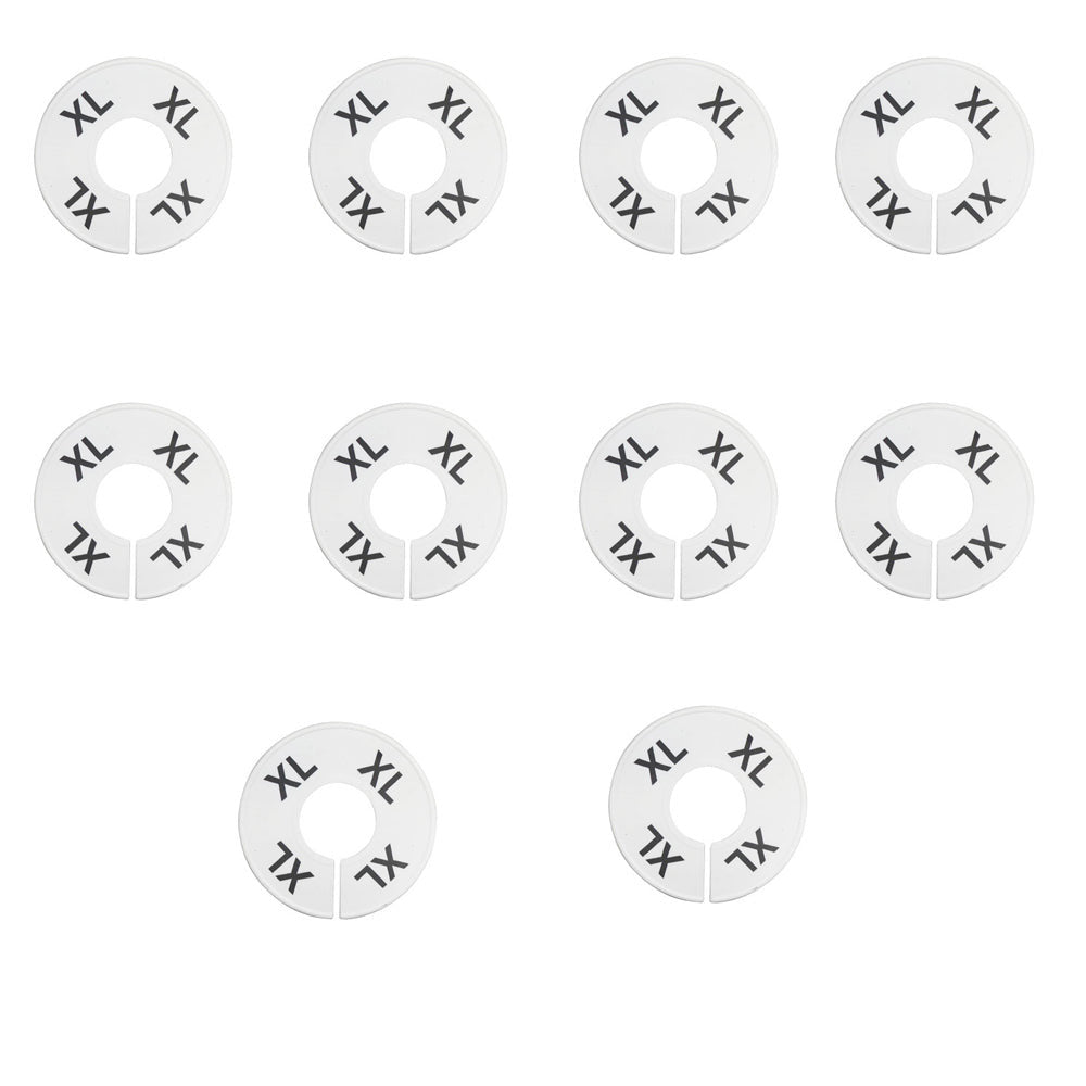 10 Pc XL X-Large White Round Clothing Rack Size Dividers Plastic Hangers Ring