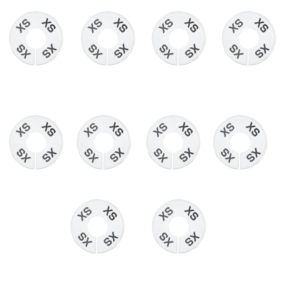 10 Pc XS X-SMALL White Round Clothing Rack Size Dividers Plastic Hangers Ring