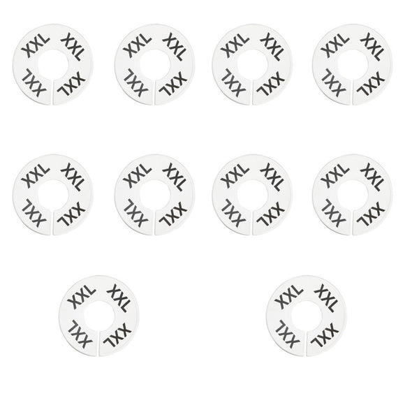 10 Pc XXL XX-Large White Round Clothing Rack Size Dividers Plastic Hangers Ring
