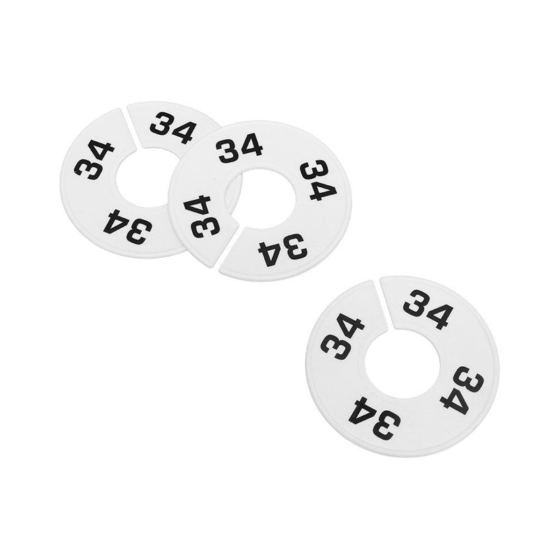 10 PCS WHITE 3-1/2" Round Plastic SIZE 34 Dividers Hangers Retail Clothing Rack