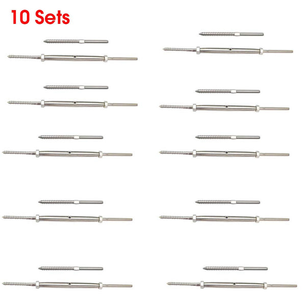 10 Sets COMBO Stainless Steel Lag Screw Swage Stud Cable Railing Rail 1/8" Cable