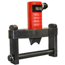 Close up of hydraulic flange spreader showing red ram and black base