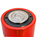 Red 10 ton hydraulic ram with flat piston top and quick-release connector