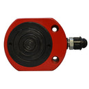 Compact 10 ton hydraulic jack ram with threaded connector and steel base