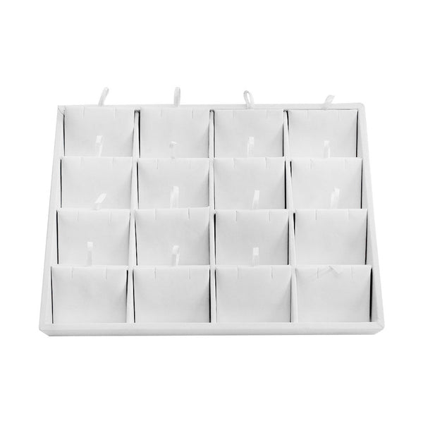 10'' x 7-1/2'' White Faux Leather 16 Pairs Earring Display Tray Pendant Jewelry Display Holder Showcase