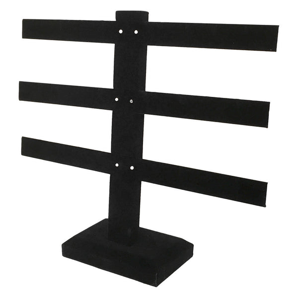 10'' x 9'' Black Velvet 3 Bars Earring Stand Display Jewelry Showcase Hanging Earring Stand