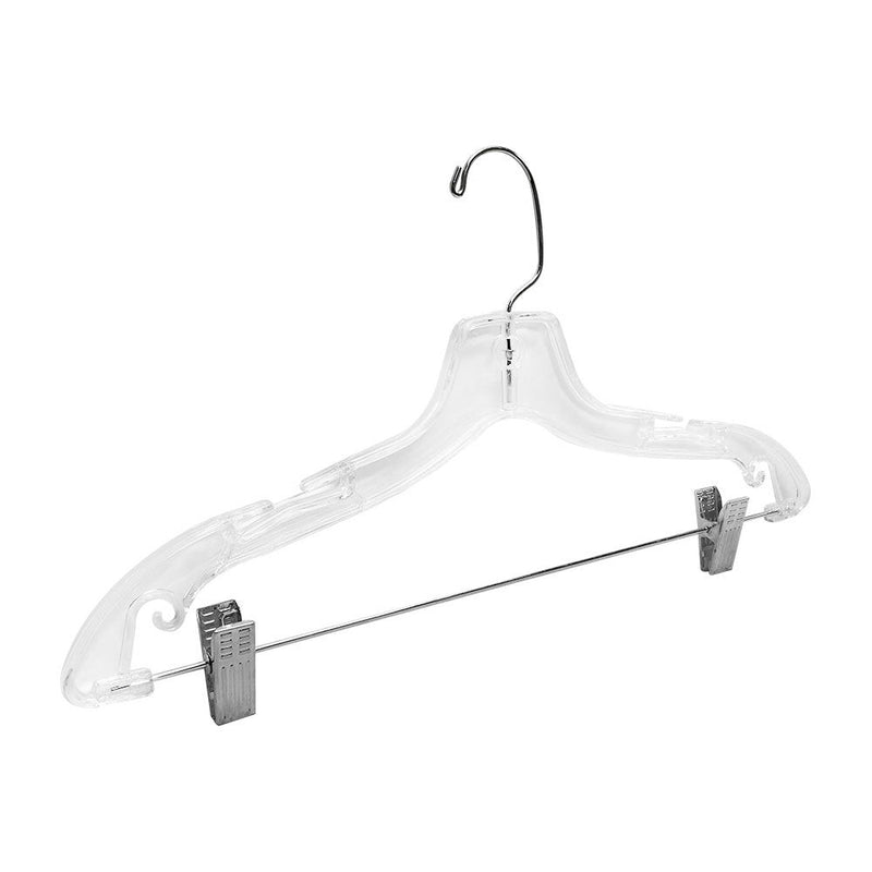 100 PC 17" Clear Plastic Hangers Metal Swivel Zinc Clips & Hook Hanging Uniform Suit