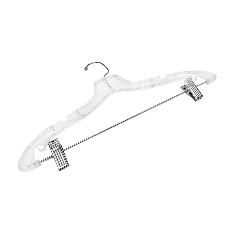 100 PC 17" Clear Plastic Hangers Metal Swivel Zinc Clips & Hook Hanging Uniform Suit
