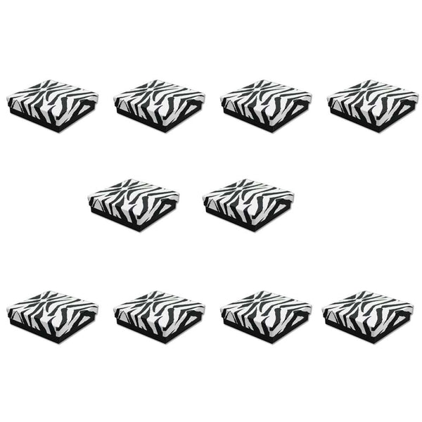 100 Pc 3-1/2" x 3-1/2" x 1" Gift Boxes Jewelry Zebra Animal Print Cotton Filled