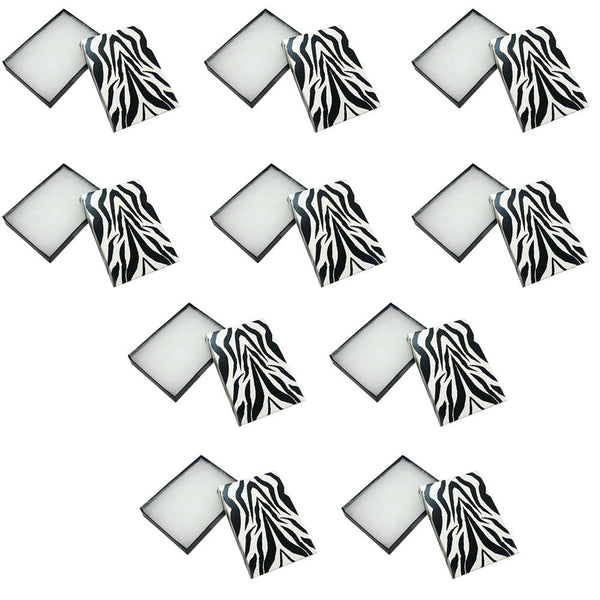 100 Pc 5-3/8'' x 3-7/8'' x 1'' Gift Boxes Jewelry Zebra Animal Print Cotton Filled Batting