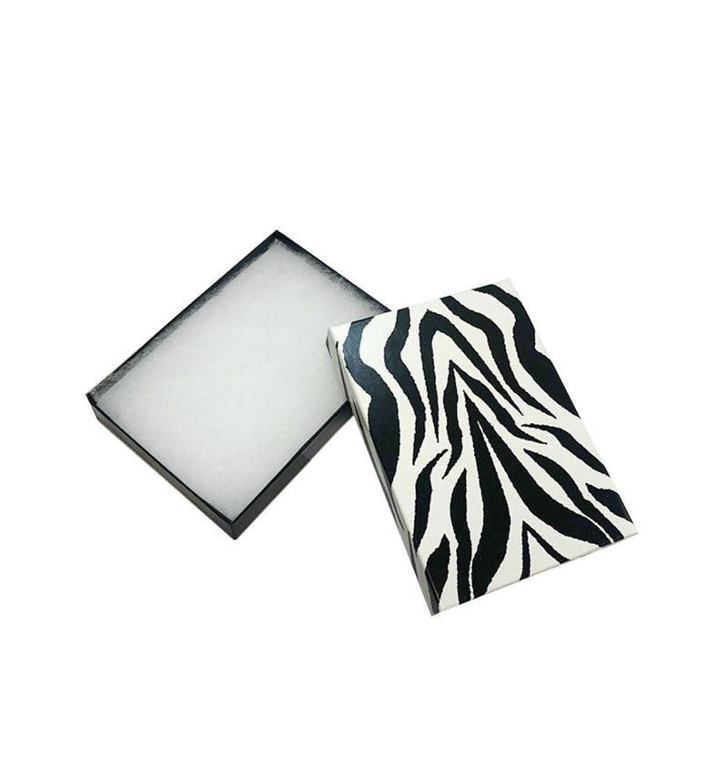 100 Pc 5-3/8'' x 3-7/8'' x 1'' Gift Boxes Jewelry Zebra Animal Print Cotton Filled Batting