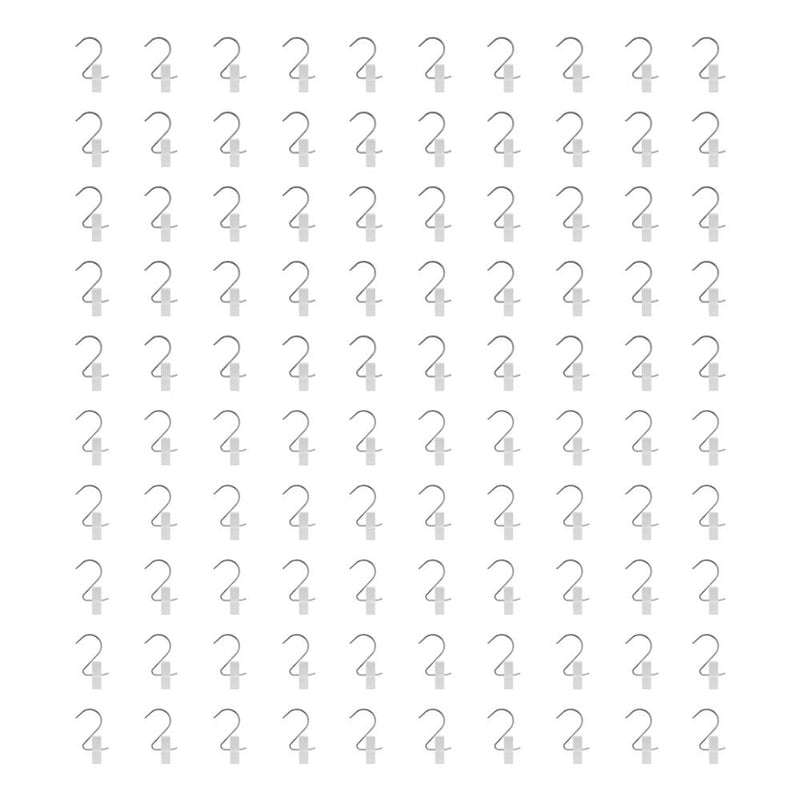 100 PCS White Plastic LAUNDRY HOOK-CLIPS Clothes Pin Display Store Fixture