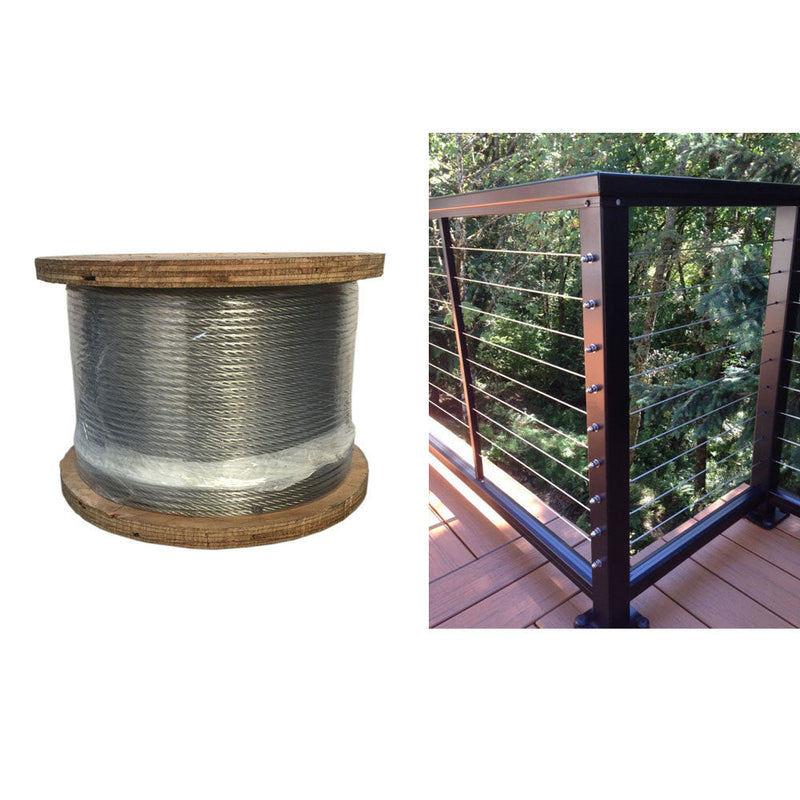 3/16" - 1000 Ft - 1x19 Construction SS 316 STAINLESS STEEL 3/16" 1x19 Cable Rail Railing Wire Rope