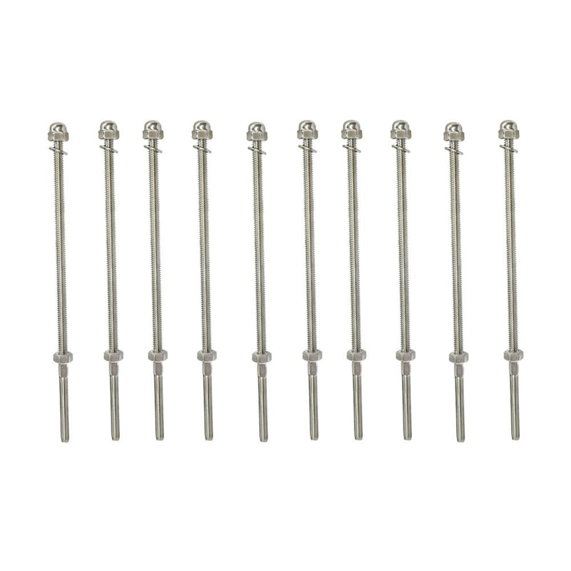 10PC 10'' 316 SS Hand Swage Long Thread End Fitting for 1/8" Cable Railing Rail